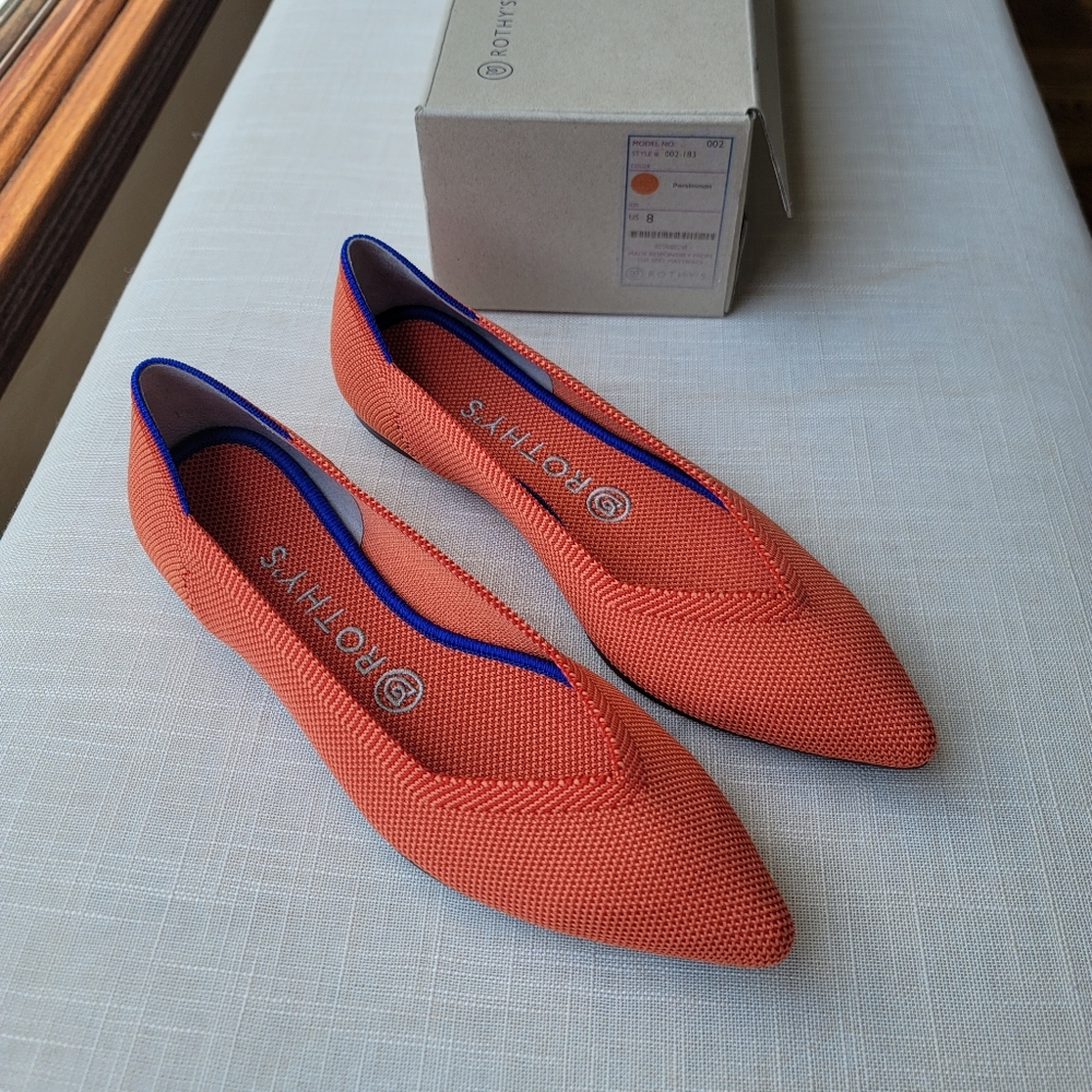 New! Rothy’s Sz 8 Orange Persimmon The Point Ballet Flats Women Shoes Box Rothys